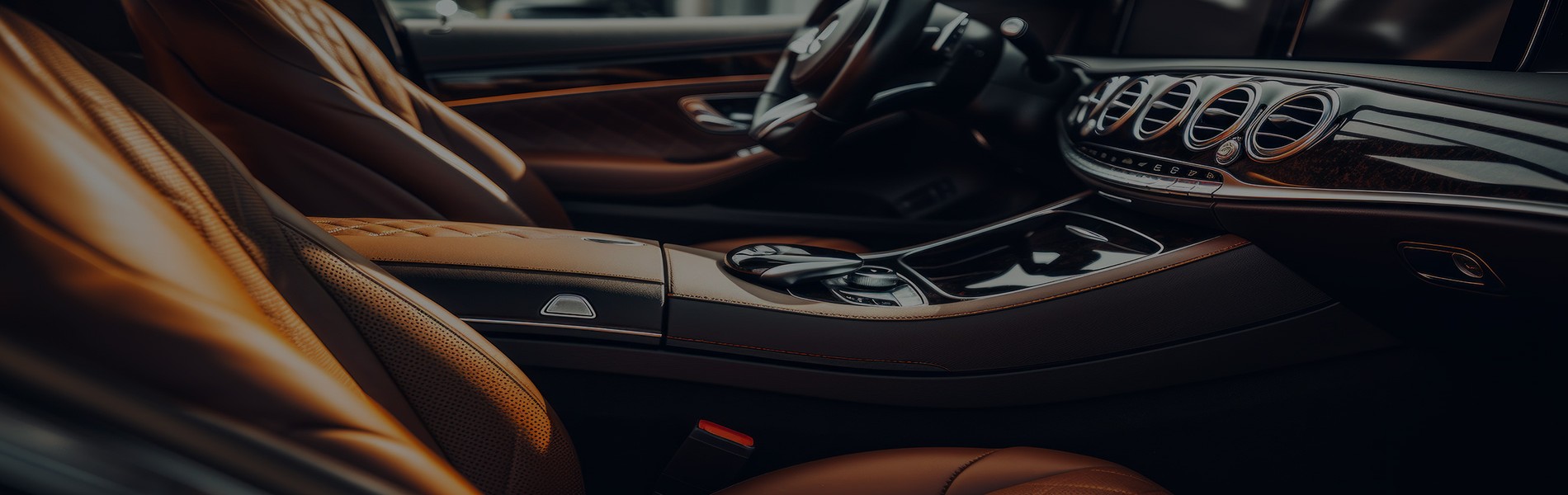 Luxury car interior with tan leather seats showcasing premium detailing