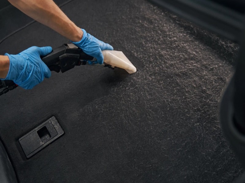 Vacuuming pet hair from car carpet and floor mats