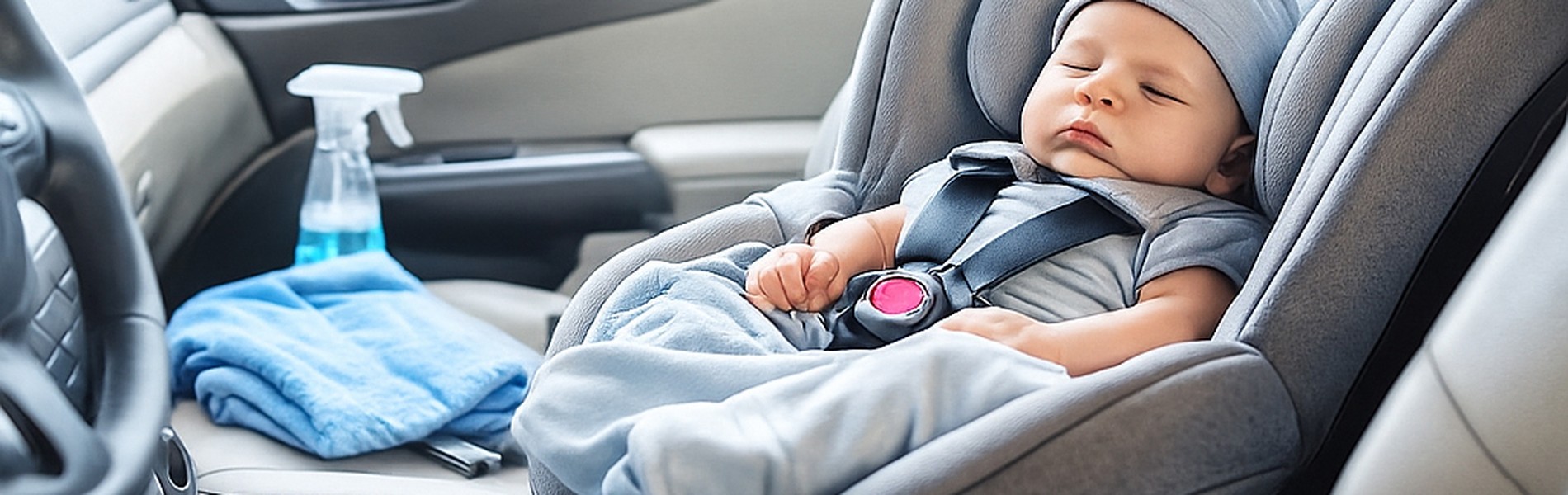 Baby in car seat - professional baby-safe auto detailing
